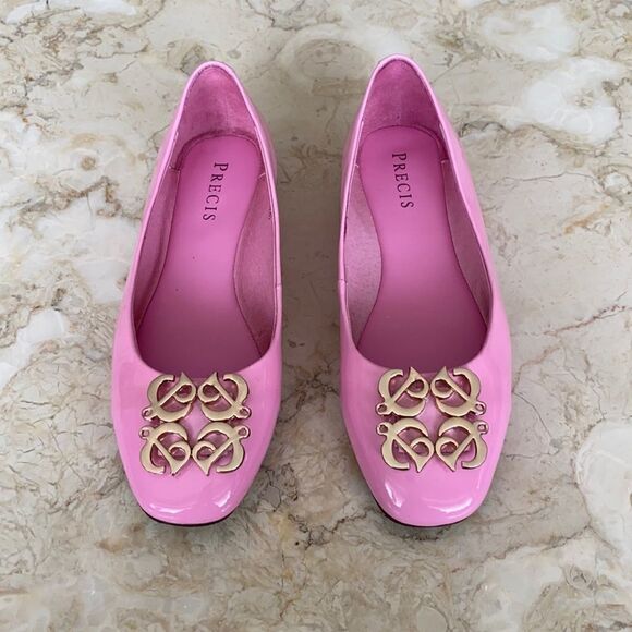 Précis Pink Patent Leather & Monogram Buckle Ballerina Flats - Picture 2 of 11